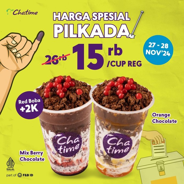 Promo pilkada Chatime/Foto: Instagram @chatimeindo