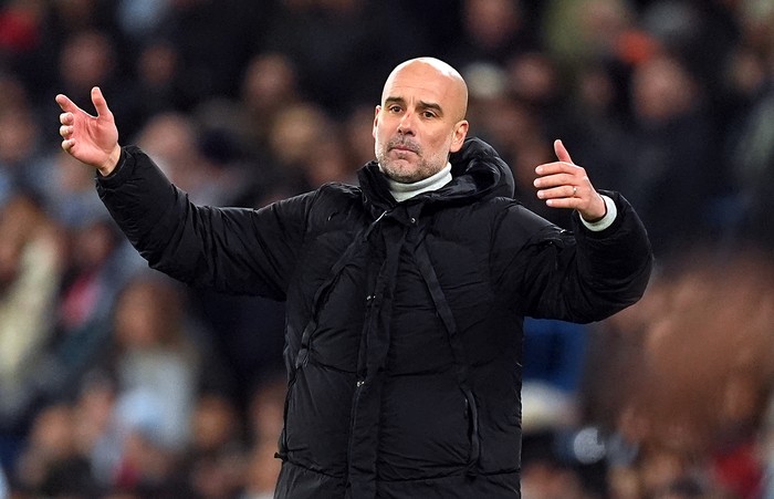 Manchester City manager Pep Guardiola during the UEFA Champions League, league stage match at the Etihad Stadium, Manchester. Picture date: Tuesday November 26, 2024. (Photo by Martin Rickett/PA Images via Getty Images)