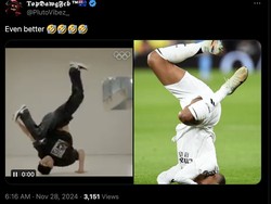 Mbappe nyungsep atau lagi breakdance nih? Foto: dok. Internet/X (Twitter)