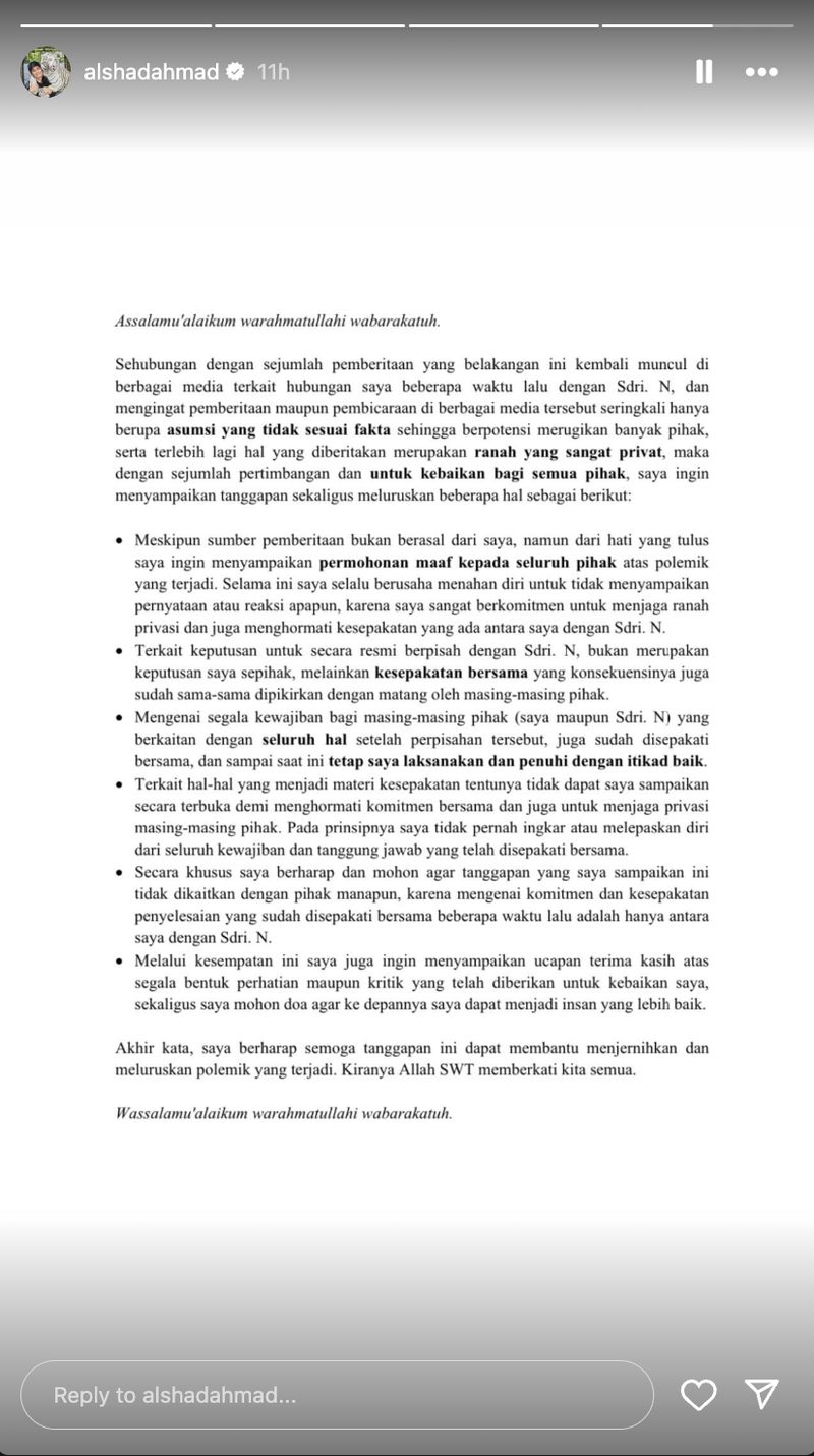 Penjelasan Alshad Ahmed soal perpisahannya dengan Nisa Asifa