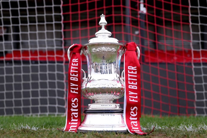 KETTERING, ENGLAND - NOVEMBER 30: The Emirates FA Cup Trophy is seen at Latimer Park on November 30, 2024 in Kettering, England.  (Photo by Morgan Harlow - The FA/The FA via Getty Images)