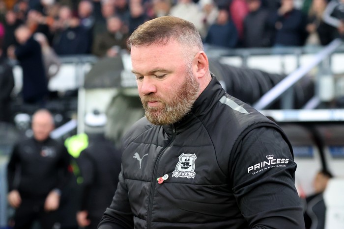 DERBY, ENGLAND - NOVEMBER 09: Wayne Rooney Plymouth Argyle head coach during the Sky Bet Championship match between Derby County FC and Plymouth Argyle FC at Pride Park on November 09, 2024 in Derby, England. (Photo by Isabelle Field/Plymouth Argyle via Getty Images)