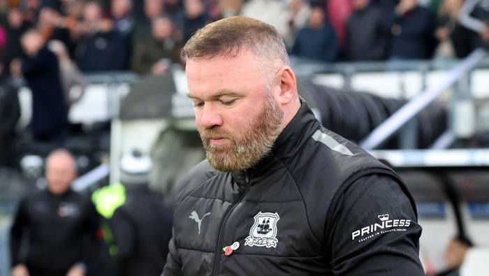 DERBY, ENGLAND - NOVEMBER 09: Wayne Rooney Plymouth Argyle head coach during the Sky Bet Championship match between Derby County FC and Plymouth Argyle FC at Pride Park on November 09, 2024 in Derby, England. (Photo by Isabelle Field/Plymouth Argyle via Getty Images)