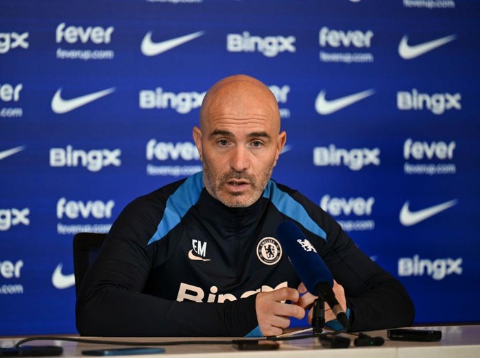 COBHAM, ENGLAND - DECEMBER 3: Head Coach Enzo Maresca of Chelsea attends a press conference at Chelsea Training Ground on December 3, 2024 in Cobham, England.  (Photo by Darren Walsh/Chelsea FC via Getty Images)