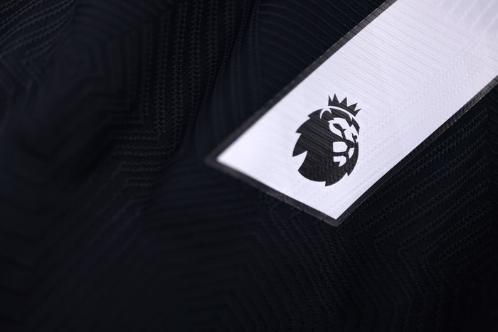  A detailed view of the Premier League logo, seen on a Wolverhampton Wanderers match shirt inside the dressing room prior to the Premier League match between Everton FC and Wolverhampton Wanderers FC at Goodison Park on December 04, 2024 in Liverpool, England. (Photo by Jack Thomas - WWFC/Wolves via Getty Images)