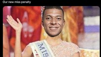 Mbappe diledek jadi Miss Penalty, bukan Nona Penalti tapi Penalti Luput. Foto: dok. Internet/X (Twitter)