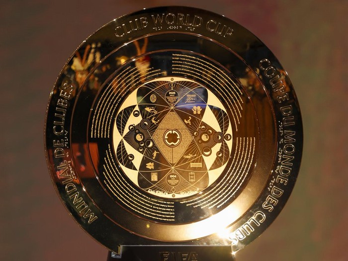 MIAMI, FLORIDA - DECEMBER 05: A detailed view of The FIFA Club World Cup Trophy during the 2025 FIFA Club World Cup Draw at Telemundo Studios on December 05, 2024 in Miami, Florida.  (Photo by Brennan Asplen/Getty Images)