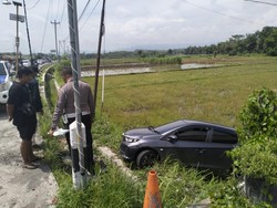 Apes! Sopir Belum Lincah Bikin Brio Gres Nyemplung Sawah di Kulon Progo