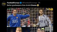 Mungkin Onana tidak lebih baik dari sederet kiper dadakan di Liga Inggris sebelumnya. (Foto: Twitter @FootballFunnnys)