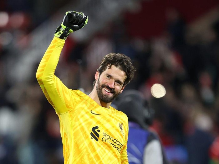 Liverpool goalkeeper Alisson Becker gestures to the fans after the UEFA Champions League, league stage match at Estadi Montilivi, Girona, Spain. Picture date: Tuesday December 10, 2024. (Photo by Liam McBurney/PA Images via Getty Images)