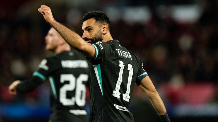 Mohamed Salah (Liverpool FC) celebrates after scoring during the Champions League football match between Girona FC and Liverpool FC, at Montilivi Stadium on December 10, 2024 in Girona, Spain. Foto: Siu Wu (Photo by Siu Wu/picture alliance via Getty Images)