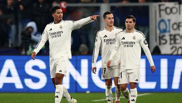 Soccer Football - Champions League - Atalanta v Real Madrid - Gewiss Stadium, Bergamo, Italy - December 10, 2024 Real Madrids Jude Bellingham celebrates scoring their third goal REUTERS/Guglielmo Mangiapane