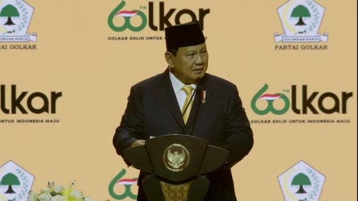 Presiden Prabowo Subianto di kegiatan puncak HUT ke-60 Golkar (tangkapan layar).