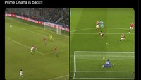 Onana kembali bikin blunder yang berujung gawang MU bobol. Hadirlah ledekan prime Onana muncul lagi. Foto: dok. Internet/X (Twitter)