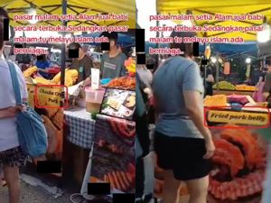 Wanita Muslim Protes Banyak yang Jualan Daging Babi di Pasar Malam Wanita Muslim Protes Banyak yang Jualan Daging Babi di Pasar Malam