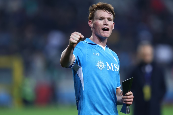 STADIO GRANDE TORINO, TORINO, ITALY - 2024/12/01: Scott McTominay of Ssc Napoli celebrates at the end of the Serie A football match between Torino Fc and Ssc Napoli. Ssc Napoli wins 1-0 over Torino Fc. (Photo by Marco Canoniero/LightRocket via Getty Images)