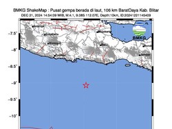 Gempa M 4,1 Guncang Blitar