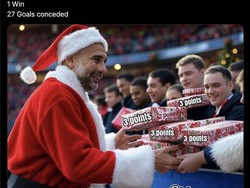 Kekalahan City di tangan Villa membuat timnya Guardiola masih dalam tren negatif. Ia pun diibaratkan Sinterklas yang bagi-bagi kado poin. Foto: dok. Internet/X (Twitter)