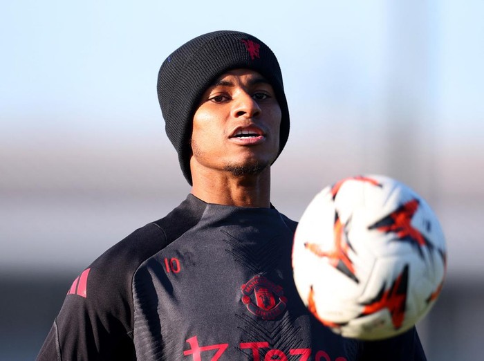 Soccer Football - Europa League - Manchester United Training - Trafford Training Centre, Carrington, Britain - November 27, 2024 Manchester United's Marcus Rashford during training Action Images via Reuters/Ed Sykes