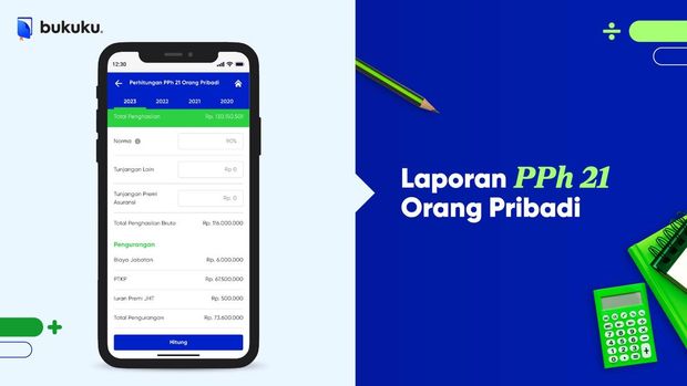 Tampilan Perhitungan PPh 21 Orang Pribadi Pada Aplikasi Bukuku Personal Beserta Ilustrasi Nominal.