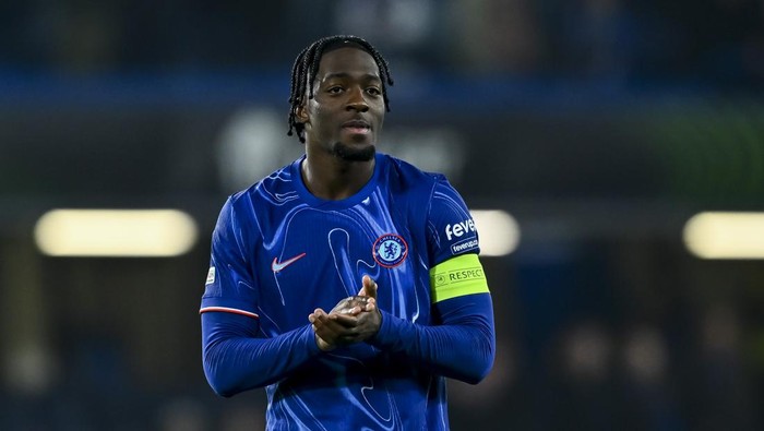 Axel Disasi London, England - November 7: Axel Disasi of FC Chelsea looks on during the UEFA Conference League 2024/25 League Phase MD3 match between Chelsea FC and FC Noah at Stamford Bridge on November 7, 2024 in London, England. (Photo by Vincent Mignott/DeFodi Images via Getty Images)