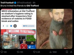 Keberadaan tikus membuat MU diledek. Salah satunya gelandang Bruno Fernandes, yang diledek mirip tikus. (Foto: Twitter @TrollFootball)