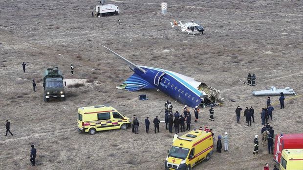A drone view shows the crash site of an Azerbaijan Airlines passenger plane near the city of Aktau, Kazakhstan December 25, 2024. REUTERS/Azamat Sarsenbayev