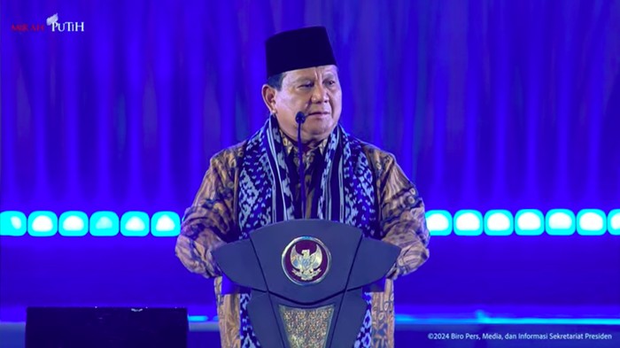 Presiden Prabowo Subianto dikala memberi sambutan di Puncak Perayaan Natal Nasional 2024 digelar di Indonesia Arena GBK (Youtube Setpres)