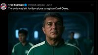 Meme Barcelona Gagal Daftarkan Dani Olmo, Laporta Main Squid Game