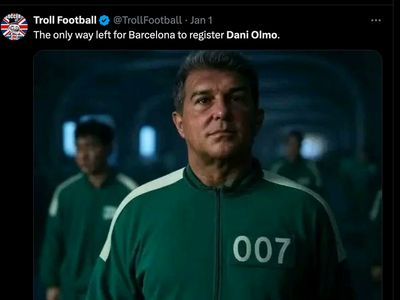 Meme Barcelona Gagal Daftarkan Dani Olmo, Laporta Main Squid Game