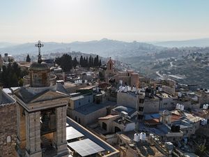Foto Udara Gereja Kelahiran Yesus Kristus di Bethlehem Foto Udara Gereja Kelahiran Yesus Kristus di Bethlehem