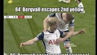 Lucas Bergvall luput dari kartu merah sebelum bikin gol penentu kemenangan Spurs yang bikin si Merah kalah. Foto: dok. Internet/X (Twitter)