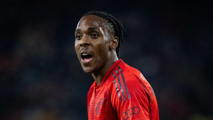 SALZBURG, AUSTRIA - JANUARY 06: (EDITORS NOTE: Image has been digitally enhanced.) Mathys Tel of FC Bayern Muenchen screams during friendly match between RBSalzburg and FC Bayern Muenchen at Red Bull Arena on January 06, 2025 in Salzburg, Austria. (Photo by F. Noever/FC Bayern via Getty Images)