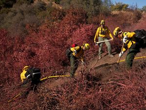 Potret Petugas Damkar Meksiko Bantu Tangani Kebakaran Hutan Los Angeles