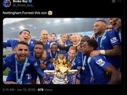 Nottingham Forest menyeruak ke posisi kedua klasemen Liga Inggris. Pertanda bakal jadi juara kejutan seperti Leicester City? Foto: dok. Internet/X (Twitter)