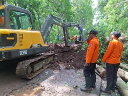 2 Pohon Tumbang dan Longsor Tutup Jalan Raya Gunung Geger Malang
