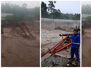 Detik-detik Jembatan di Lampung Ambruk Dihantam Banjir, Kapal-Mobil Hanyut