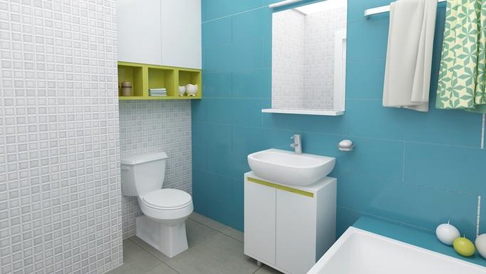 Kamar Mandi dengan Dinding Turquoise