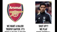 Fans Arsenal diledek cuma akan merayakan pesta ulang tahun Arteta saja di akhir musim ini. Foto: dok. Internet/X (Twitter)