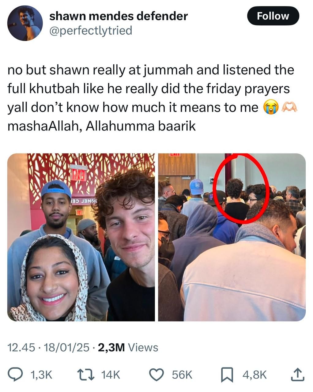 Potret Shawn Mendes diduga ikut salat jumat hingga mendengarkan khutbah.