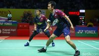 Potret Ahsan/Hendra Melaju ke 16 Besar Indonesia Masters 2025