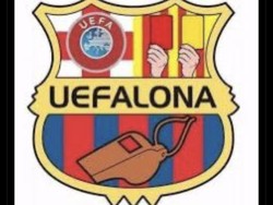 Barcelona diledek sudah biasa jadi anak emasnya UEFA. Jadilah UEFAlona. Foto: dok. Internet/X (Twitter)
