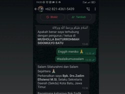 Waspada Penipuan Ngaku-ngaku Sekda Kota Batu Lewat WhatsApp