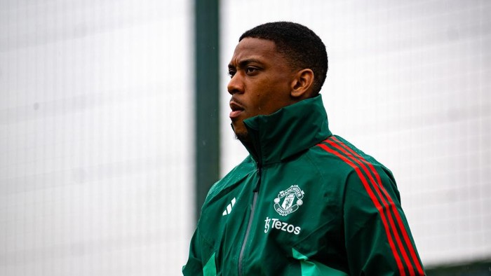 MANCHESTER, ENGLAND - MAY 22: Anthony Martial of Manchester United in action during a first team training session at Carrington Training Ground on May 22, 2024 in Manchester, England.  (Photo by Ash Donelon/Manchester United via Getty Images)