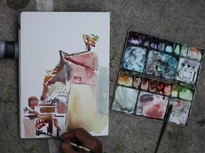 Melukis Aktivitas Klenteng Tertua di Surabaya