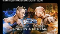 Duel Madrid/Bayern vs Man City di play-off 16 besar Liga Champions diibaratkan big match John Cena vs The Rock! Foto: dok. Internet/X (Twitter)