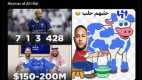 Salah satu meme Neymar Gabut; minim mainnya, banyak uangnya. Al Hilal diibaratkan sapi perah Neymar sebelum akhirnya kedua pihak sepakat berpisah. Foto: dok. Internet/X (Twitter)