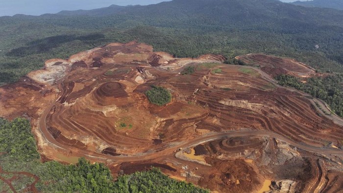 In this photo provided by Auriga Nusantara, deforestation is visible on Gag Island, Indonesia, in the nickel mining area of PT Gag Nikel on Dec. 22, 2024. (Auriga Nusantara via AP)