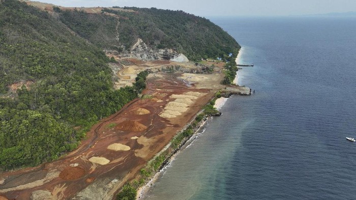 In this photo provided by Auriga Nusantara, deforestation is visible on Gag Island, Indonesia, in the nickel mining area of PT Gag Nikel on Dec. 22, 2024. (Auriga Nusantara via AP)