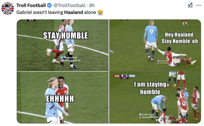 Meme Erling Haaland diminta stay humble di markas Arsenal.